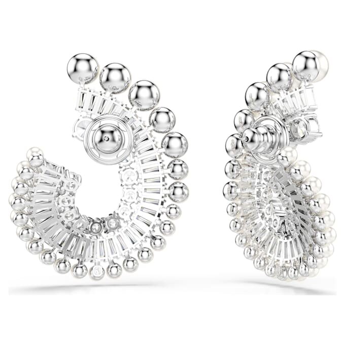 Boucles d’oreilles pendantes Ariana Grande X Swarovski : perle en cristal, tailles variées, blanc, plaqué rhodium Boucles d’oreilles pendantes Ariana Grande X Swarovski : perle en cristal, tailles variées, blanc, plaqué rhodium