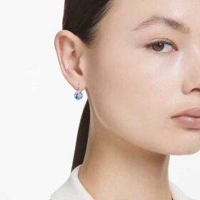 Boucles d’oreilles pendantes Bella V, taille ronde, bleues, plaquées rhodium