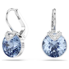 Boucles d’oreilles pendantes Bella V, taille ronde, bleues, plaquées rhodium