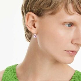 Boucles d’oreilles pendantes Bella V, taille ronde, rose, plaquées rhodium