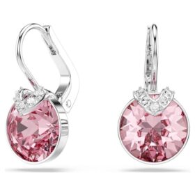 Boucles d’oreilles pendantes Bella V, taille ronde, rose, plaquées rhodium