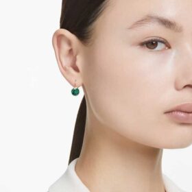 Boucles d’oreilles pendantes Bella V, taille ronde, vertes, plaquées or