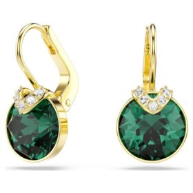 Boucles d’oreilles pendantes Bella V, taille ronde, vertes, plaquées or