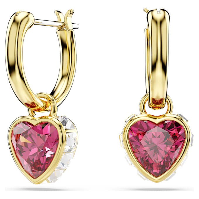 Boucles d’oreilles pendantes Chroma en forme de cœur, rouges, plaquées or Boucles d’oreilles pendantes Chroma en forme de cœur, rouges, plaquées or