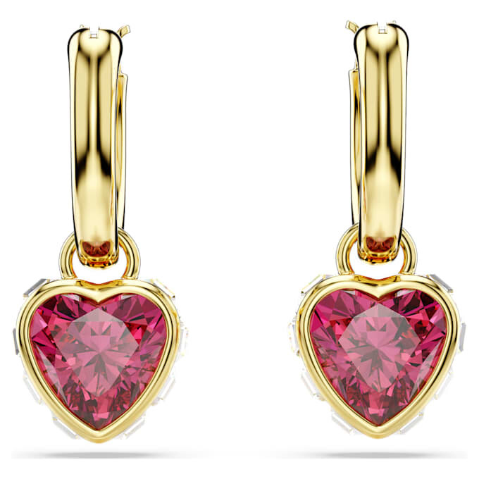 Boucles d’oreilles pendantes Chroma en forme de cœur, rouges, plaquées or Boucles d’oreilles pendantes Chroma en forme de cœur, rouges, plaquées or