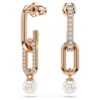 Boucles d’oreilles pendantes Constella avec perle en cristal, taille ronde, blanches, plaquées or rose Boucles d’oreilles pendantes Constella avec perle en cristal, taille ronde, blanches, plaquées or rose