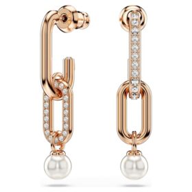 Boucles d’oreilles pendantes Constella avec perle en cristal, taille ronde, blanches, plaquées or rose