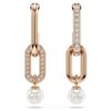 Boucles d’oreilles pendantes Constella avec perle en cristal, taille ronde, blanches, plaquées or rose Boucles d’oreilles pendantes Constella avec perle en cristal, taille ronde, blanches, plaquées or rose