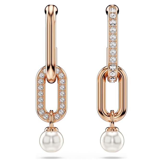Boucles d’oreilles pendantes Constella avec perle en cristal, taille ronde, blanches, plaquées or rose Boucles d’oreilles pendantes Constella avec perle en cristal, taille ronde, blanches, plaquées or rose