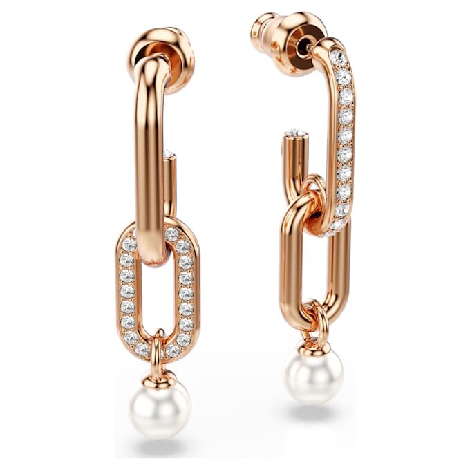 Boucles d’oreilles pendantes Constella avec perle en cristal, taille ronde, blanches, plaquées or rose Boucles d’oreilles pendantes Constella avec perle en cristal, taille ronde, blanches, plaquées or rose