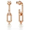 Boucles d’oreilles pendantes Constella avec perle en cristal, taille ronde, blanches, plaquées or rose Boucles d’oreilles pendantes Constella avec perle en cristal, taille ronde, blanches, plaquées or rose