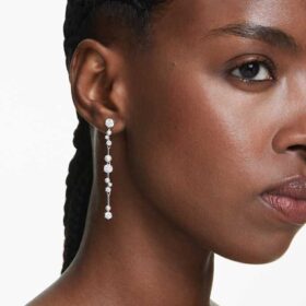 Boucles d’oreilles pendantes Constella, perles de cristal, tailles rondes, blanches, plaquées rhodium