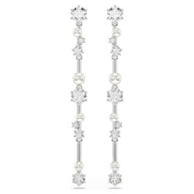 Boucles d’oreilles pendantes Constella, perles de cristal, tailles rondes, blanches, plaquées rhodium