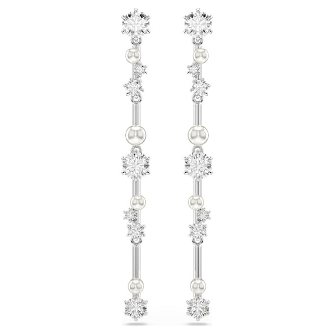Boucles d’oreilles pendantes Constella, perles de cristal, tailles rondes, blanches, plaquées rhodium Boucles d’oreilles pendantes Constella, perles de cristal, tailles rondes, blanches, plaquées rhodium