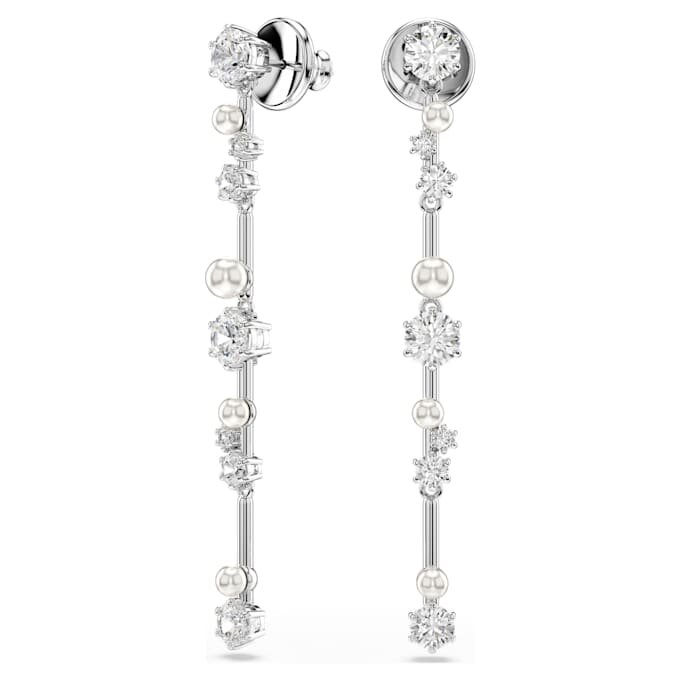 Boucles d’oreilles pendantes Constella, perles de cristal, tailles rondes, blanches, plaquées rhodium Boucles d’oreilles pendantes Constella, perles de cristal, tailles rondes, blanches, plaquées rhodium