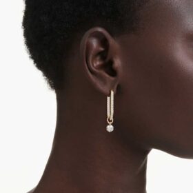 Boucles d’oreilles pendantes Constella, taille ronde, blanches, plaquées or