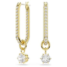Boucles d’oreilles pendantes Constella, taille ronde, blanches, plaquées or