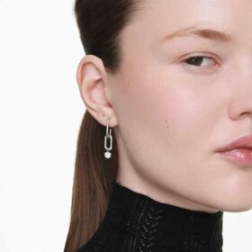 Boucles d’oreilles pendantes Constella, taille ronde, blanches, plaquées rhodium
