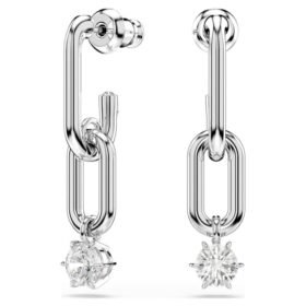 Boucles d’oreilles pendantes Constella, taille ronde, blanches, plaquées rhodium