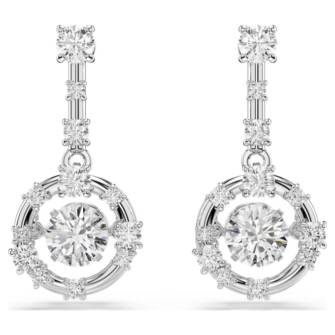 Boucles d’oreilles pendantes Constella, taille ronde, pierre dansante, blanches, plaquées rhodium Boucles d’oreilles pendantes Constella, taille ronde, pierre dansante, blanches, plaquées rhodium