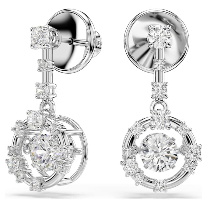 Boucles d’oreilles pendantes Constella, taille ronde, pierre dansante, blanches, plaquées rhodium Boucles d’oreilles pendantes Constella, taille ronde, pierre dansante, blanches, plaquées rhodium