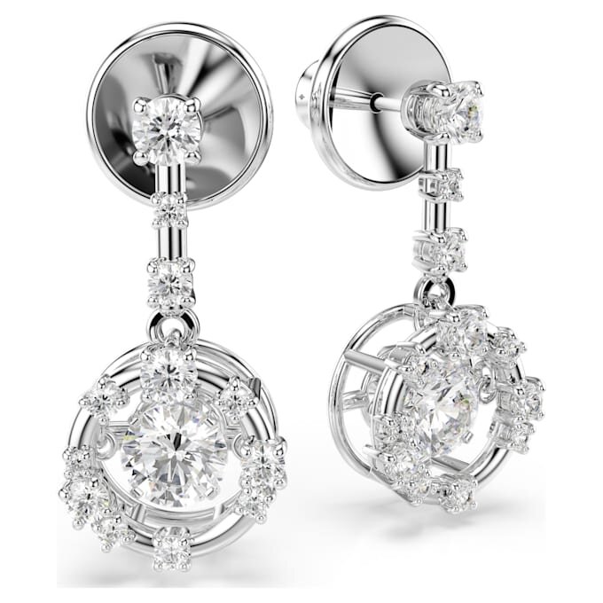 Boucles d’oreilles pendantes Constella, taille ronde, pierre dansante, blanches, plaquées rhodium Boucles d’oreilles pendantes Constella, taille ronde, pierre dansante, blanches, plaquées rhodium