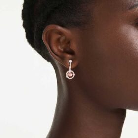 Boucles d’oreilles pendantes Constella, taille ronde, pierre dansante, rose, plaqué or rose