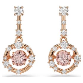 Boucles d’oreilles pendantes Constella, taille ronde, pierre dansante, rose, plaqué or rose
