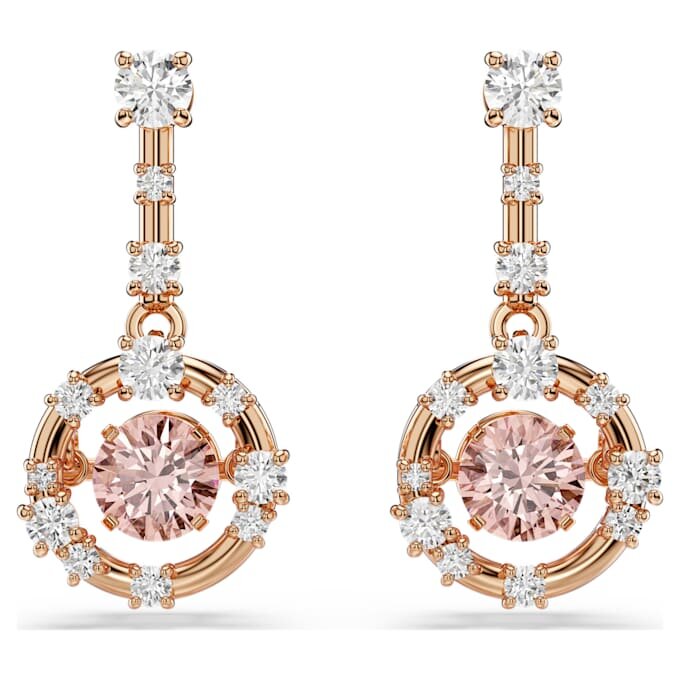 Boucles d’oreilles pendantes Constella, taille ronde, pierre dansante, rose, plaqué or rose Boucles d’oreilles pendantes Constella, taille ronde, pierre dansante, rose, plaqué or rose