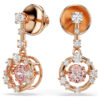 Boucles d’oreilles pendantes Constella, taille ronde, pierre dansante, rose, plaqué or rose Boucles d’oreilles pendantes Constella, taille ronde, pierre dansante, rose, plaqué or rose