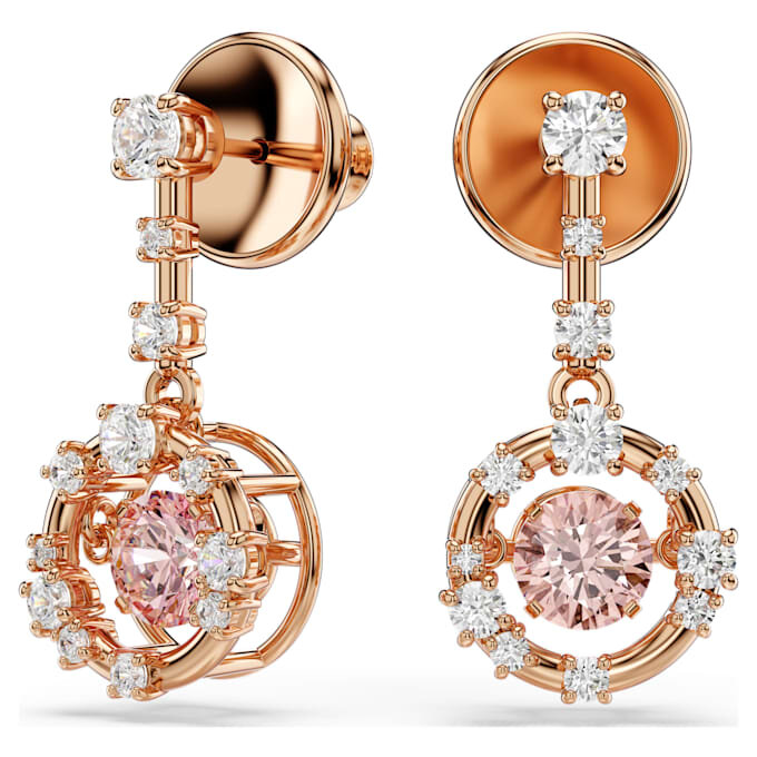 Boucles d’oreilles pendantes Constella, taille ronde, pierre dansante, rose, plaqué or rose Boucles d’oreilles pendantes Constella, taille ronde, pierre dansante, rose, plaqué or rose