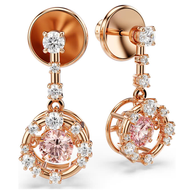 Boucles d’oreilles pendantes Constella, taille ronde, pierre dansante, rose, plaqué or rose Boucles d’oreilles pendantes Constella, taille ronde, pierre dansante, rose, plaqué or rose