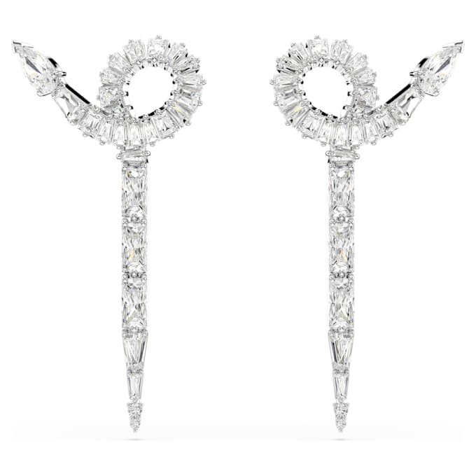Boucles d’oreilles pendantes en forme de serpent, tailles variées, Année du Serpent, blanches, plaquées rhodium Boucles d’oreilles pendantes en forme de serpent, tailles variées, Année du Serpent, blanches, plaquées rhodium