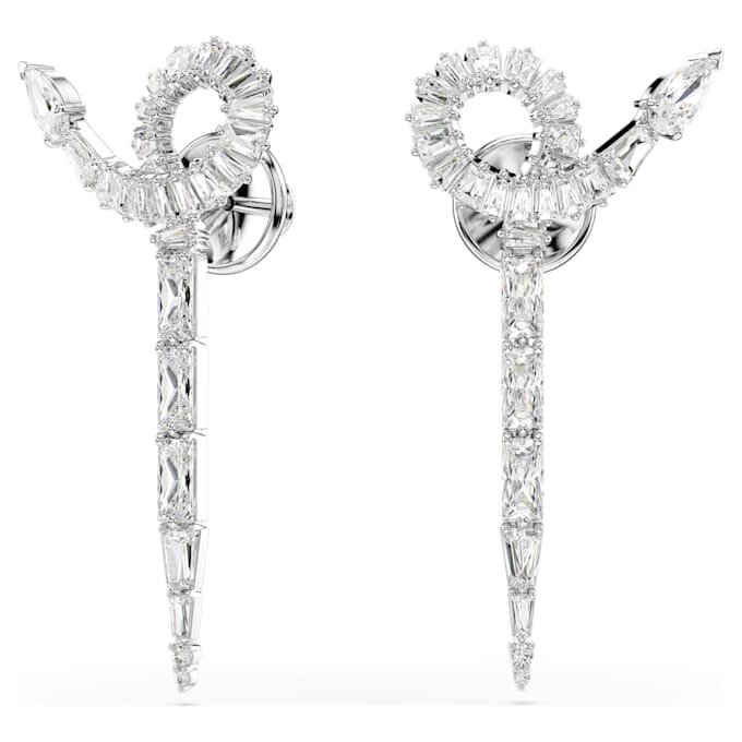 Boucles d’oreilles pendantes en forme de serpent, tailles variées, Année du Serpent, blanches, plaquées rhodium Boucles d’oreilles pendantes en forme de serpent, tailles variées, Année du Serpent, blanches, plaquées rhodium