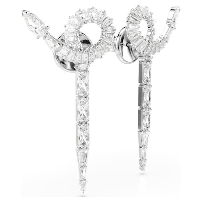 Boucles d’oreilles pendantes en forme de serpent, tailles variées, Année du Serpent, blanches, plaquées rhodium Boucles d’oreilles pendantes en forme de serpent, tailles variées, Année du Serpent, blanches, plaquées rhodium