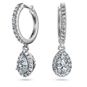 Boucles d’oreilles pendantes Eternity, diamants synthétiques 1,25 ct au total, forme poire, or blanc 14 carats