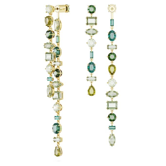 Boucles d’oreilles pendantes Gema : design asymétrique, tailles variées, extra-longues, vertes, plaquées or Boucles d’oreilles pendantes Gema : design asymétrique, tailles variées, extra-longues, vertes, plaquées or