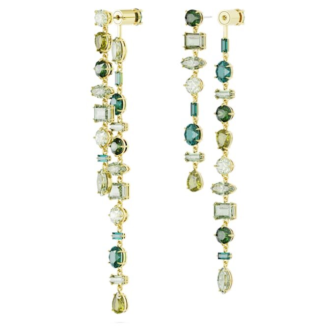 Boucles d’oreilles pendantes Gema : design asymétrique, tailles variées, extra-longues, vertes, plaquées or Boucles d’oreilles pendantes Gema : design asymétrique, tailles variées, extra-longues, vertes, plaquées or