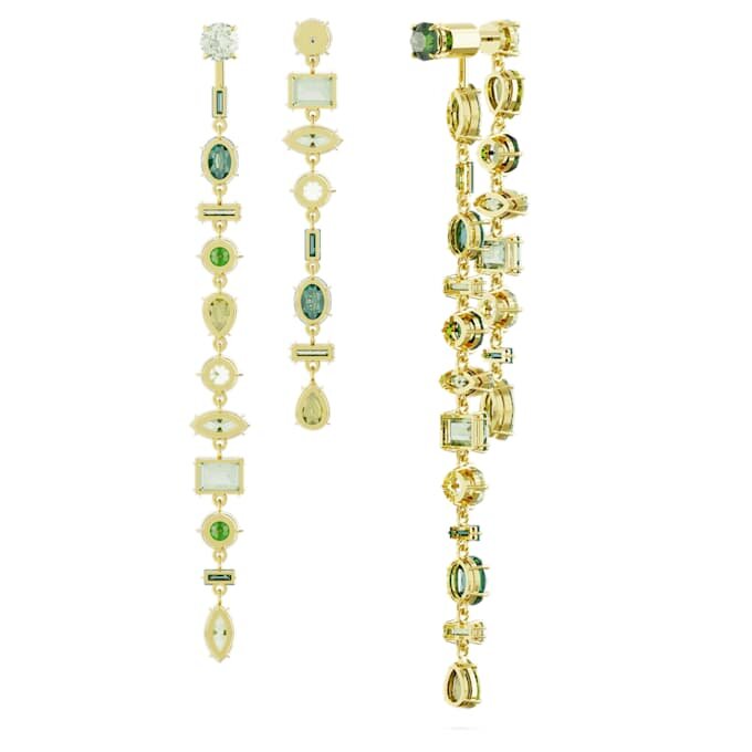 Boucles d’oreilles pendantes Gema : design asymétrique, tailles variées, extra-longues, vertes, plaquées or Boucles d’oreilles pendantes Gema : design asymétrique, tailles variées, extra-longues, vertes, plaquées or