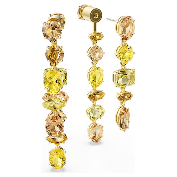 Boucles d’oreilles pendantes Gema : design asymétrique, tailles variées, longues, jaunes, plaquées or Boucles d’oreilles pendantes Gema : design asymétrique, tailles variées, longues, jaunes, plaquées or