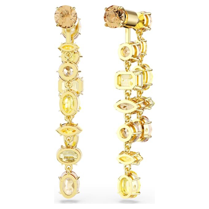 Boucles d’oreilles pendantes Gema : design asymétrique, tailles variées, longues, jaunes, plaquées or Boucles d’oreilles pendantes Gema : design asymétrique, tailles variées, longues, jaunes, plaquées or
