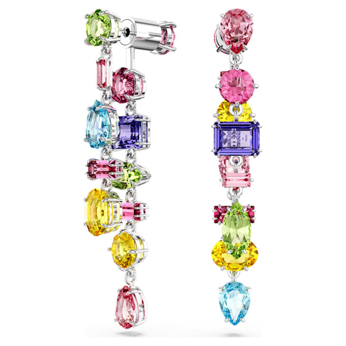Boucles d’oreilles pendantes Gema : design asymétrique, tailles variées, longues, multicolores, plaquées rhodium Boucles d’oreilles pendantes Gema : design asymétrique, tailles variées, longues, multicolores, plaquées rhodium