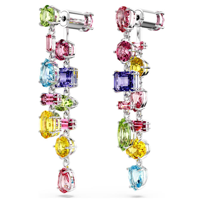 Boucles d’oreilles pendantes Gema : design asymétrique, tailles variées, longues, multicolores, plaquées rhodium Boucles d’oreilles pendantes Gema : design asymétrique, tailles variées, longues, multicolores, plaquées rhodium