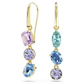 Boucles d’oreilles pendantes Gema : design asymétrique, tailles variées, multicolores, plaqué or