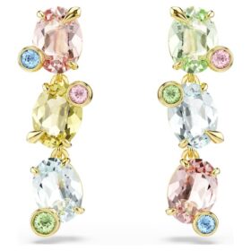 Boucles d’oreilles pendantes Gema : design asymétrique, tailles variées, multicolores, plaqué or