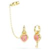 Boucles d’oreilles pendantes Idyllia avec ear cuff, tailles variées, cœur et clé, rose, plaqué or Boucles d’oreilles pendantes Idyllia avec ear cuff, tailles variées, cœur et clé, rose, plaqué or