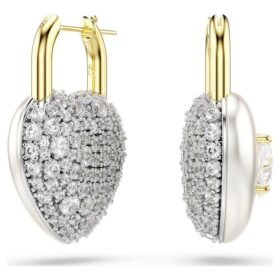 Boucles d’oreilles pendantes Idyllia, tailles variées, cœur, blanches, plaquées or