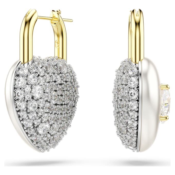 Boucles d’oreilles pendantes Idyllia, tailles variées, cœur, blanches, plaquées or Boucles d’oreilles pendantes Idyllia, tailles variées, cœur, blanches, plaquées or
