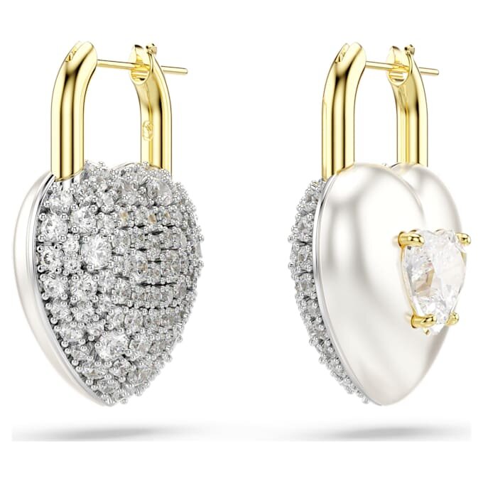 Boucles d’oreilles pendantes Idyllia, tailles variées, cœur, blanches, plaquées or Boucles d’oreilles pendantes Idyllia, tailles variées, cœur, blanches, plaquées or