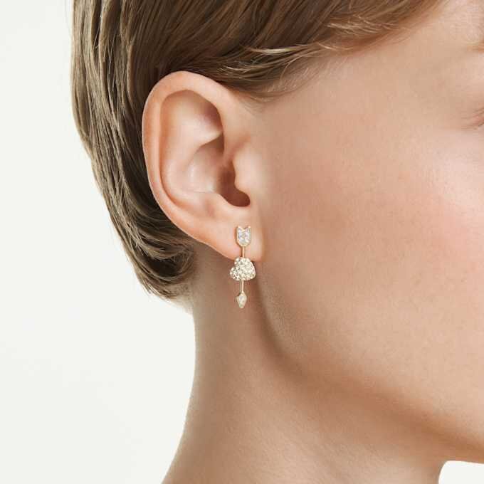 Boucles d’oreilles pendantes Idyllia, tailles variées, cœur transpercé d’une flèche, blanches, plaquées or Boucles d’oreilles pendantes Idyllia, tailles variées, cœur transpercé d’une flèche, blanches, plaquées or
